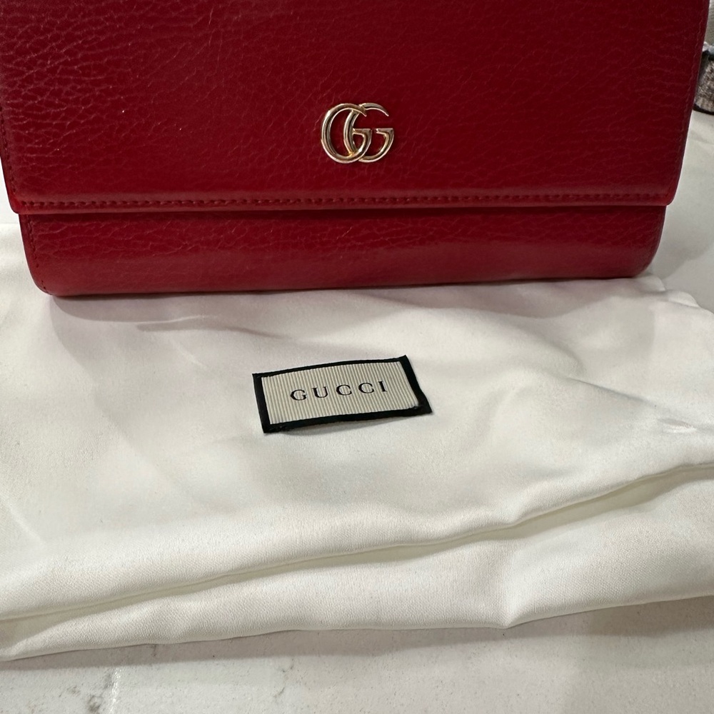 Gucci Red Leather Marmont Long Wallet